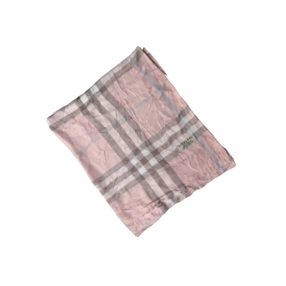 Vintage Burberry Pink Brown Blue White 100% Cashmere Shawl Scarves - Picture 3 of 5